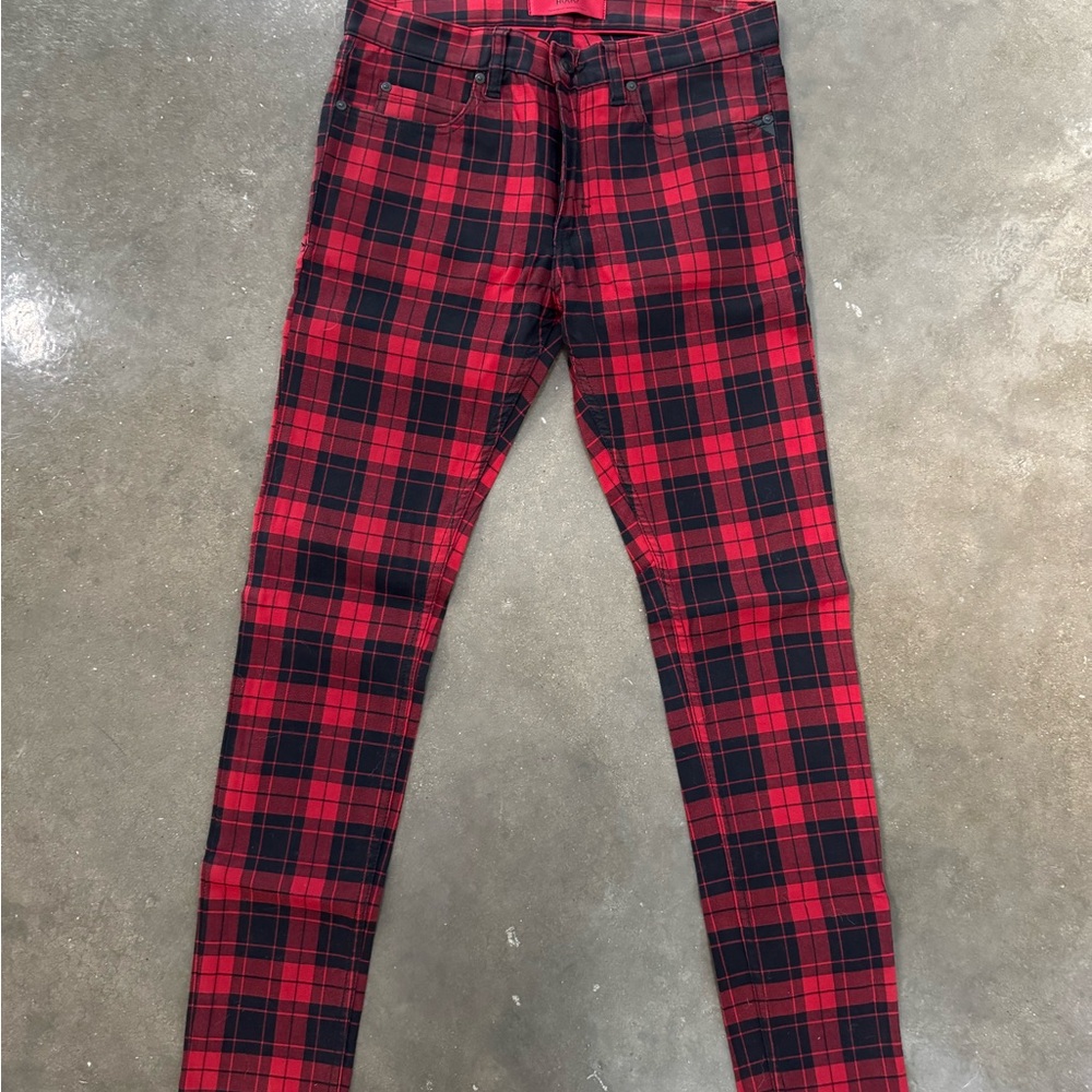 Hugo Boss Red and Black Checkered Pants